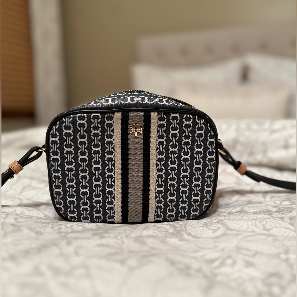 Tory Burch Black Gemini Link Canvas Mini Bag Camera Crossbody